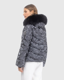 Après-Ski Jacket With Detachable Toscana Lamb Hood Trim | Gray Camo/Black (V3)