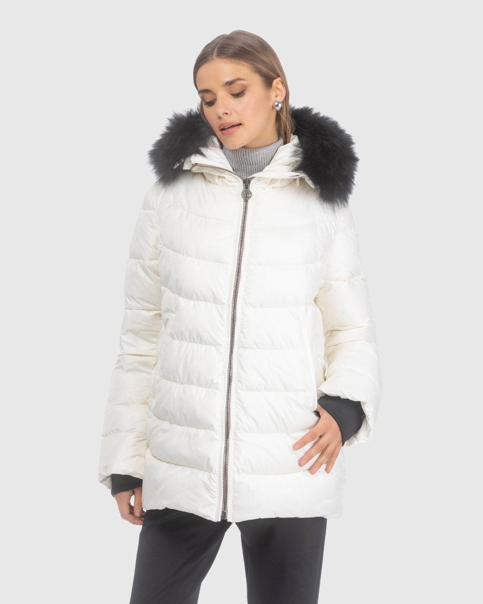 Après-Ski Jacket With Detachable Toscana Lamb Hood Trim | Ivory/Black (V4)