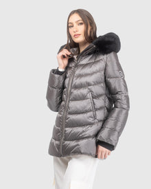 Après-Ski Jacket With Detachable Toscana Lamb Hood Trim | Greige/Black (V3)