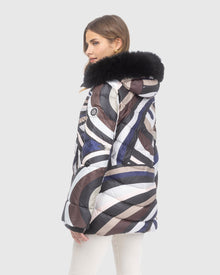 Après-Ski Jacket With Detachable Toscana Lamb Hood Trim | Navy/Brown Swirl/Black (V1)