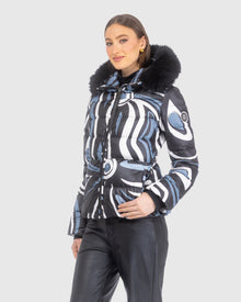 Après-Ski Jacket With Detachable Toscana Lamb Hood Trim | Black Swirl/Black (V1)