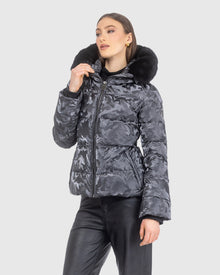 Après-Ski Jacket With Detachable Toscana Lamb Hood Trim | Gray Camo/Black (V6)