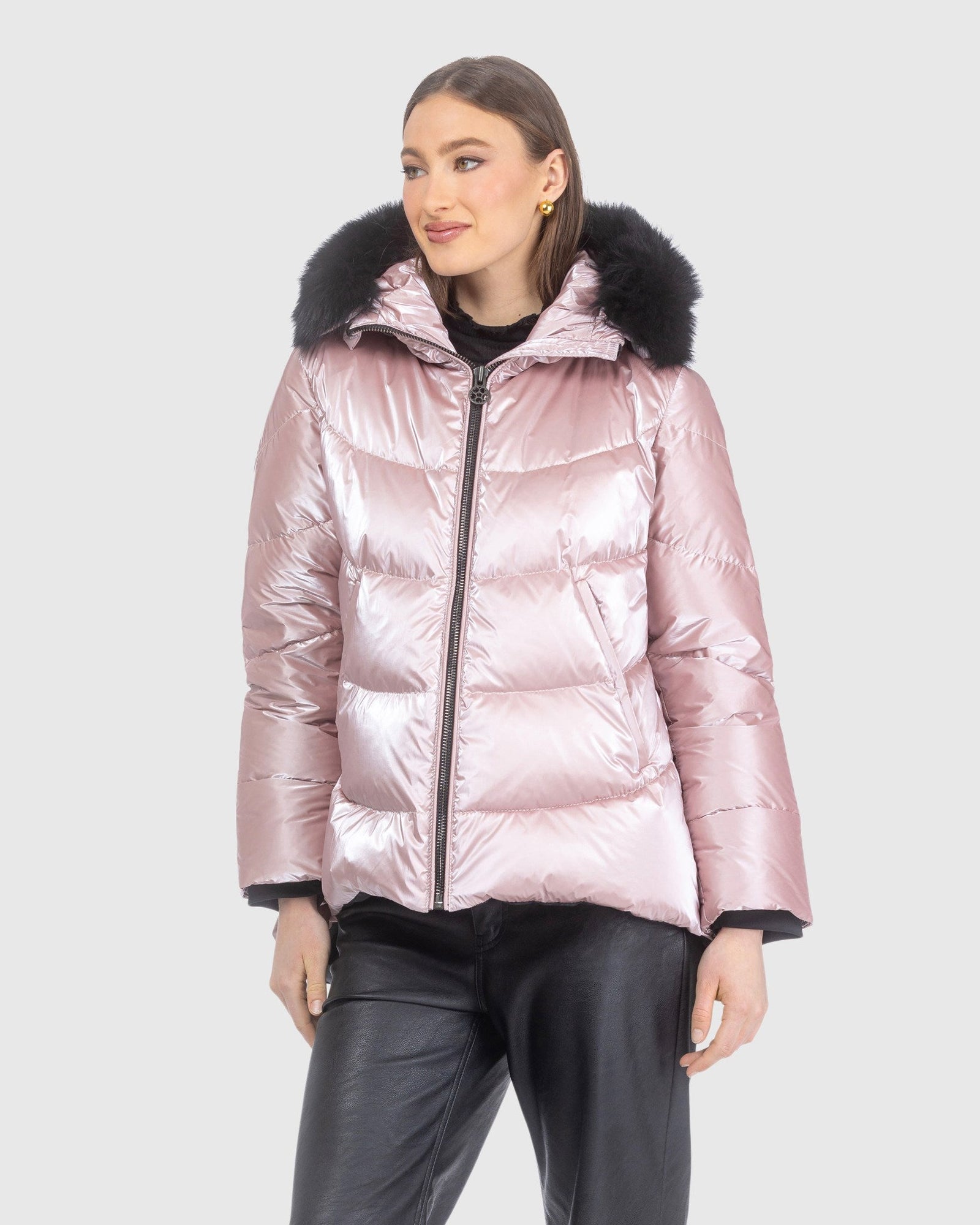 Après-Ski Jacket With Detachable Toscana Lamb Hood Trim | Pink/Black (V4)