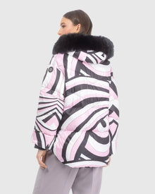 Après-Ski Jacket With Detachable Toscana Lamb Hood Trim | Pink Swirl/Black (V3)