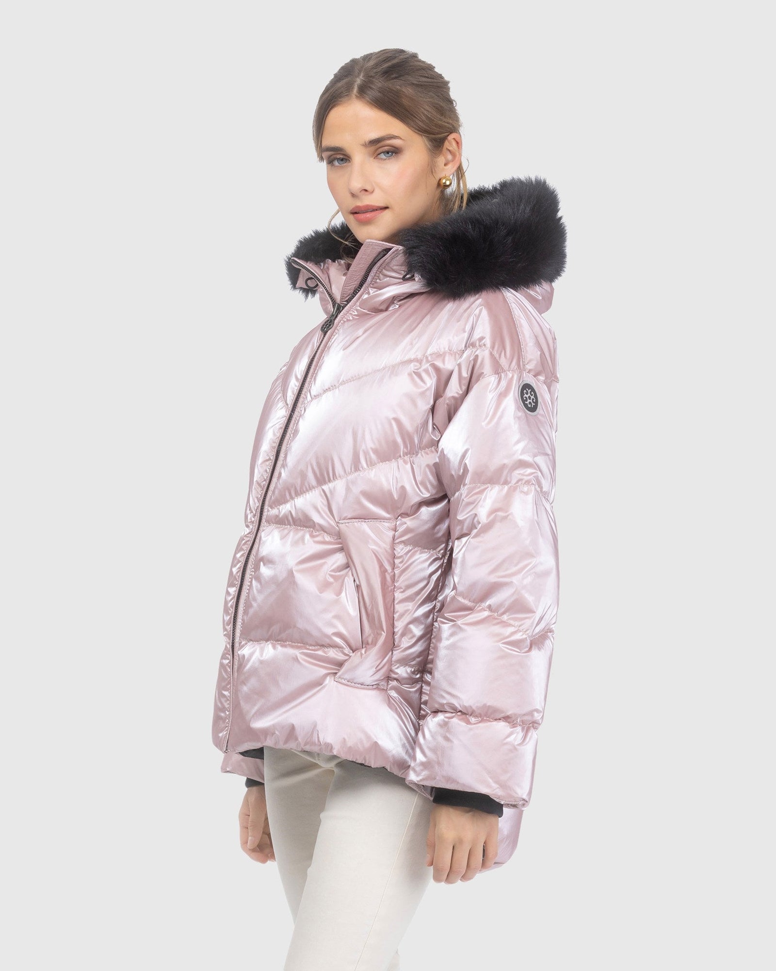 Après-Ski Jacket With Detachable Toscana Lamb Hood Trim | Pink/Black (V5)