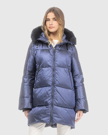 Après-Ski Jacket With Detachable Toscana Lamb Hood Trim | Ocean Blue/Black (V7)