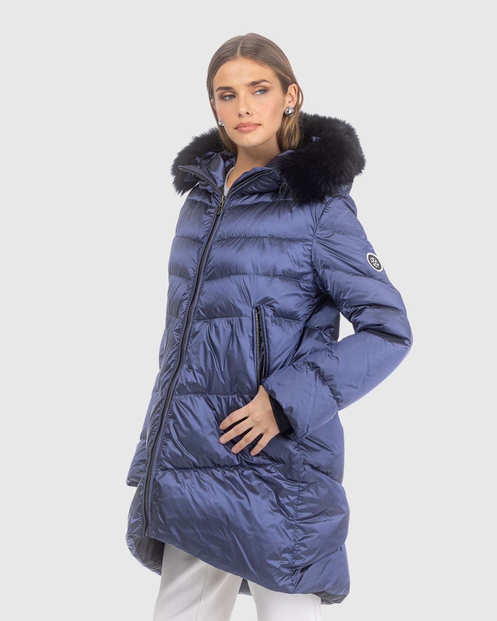 Après-Ski Jacket With Detachable Toscana Lamb Hood Trim | Ocean Blue/Black (V8)