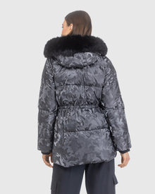 Après-Ski Jacket With Detachable Toscana Lamb Hood Trim | Gray Camo/Black (V9)