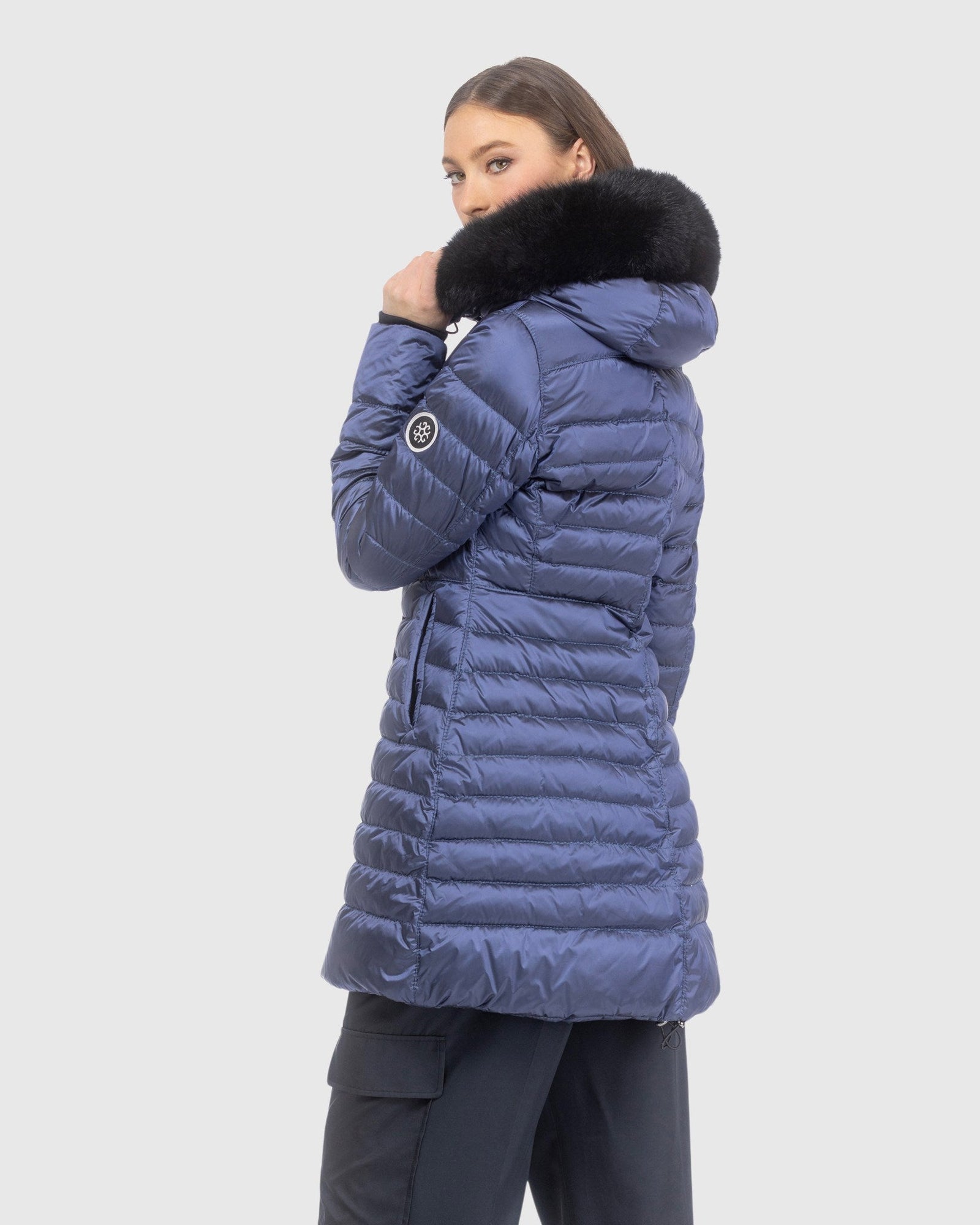 Après-Ski Jacket With Detachable Toscana Lamb Hood Trim | Ocean Blue/Black (V1)