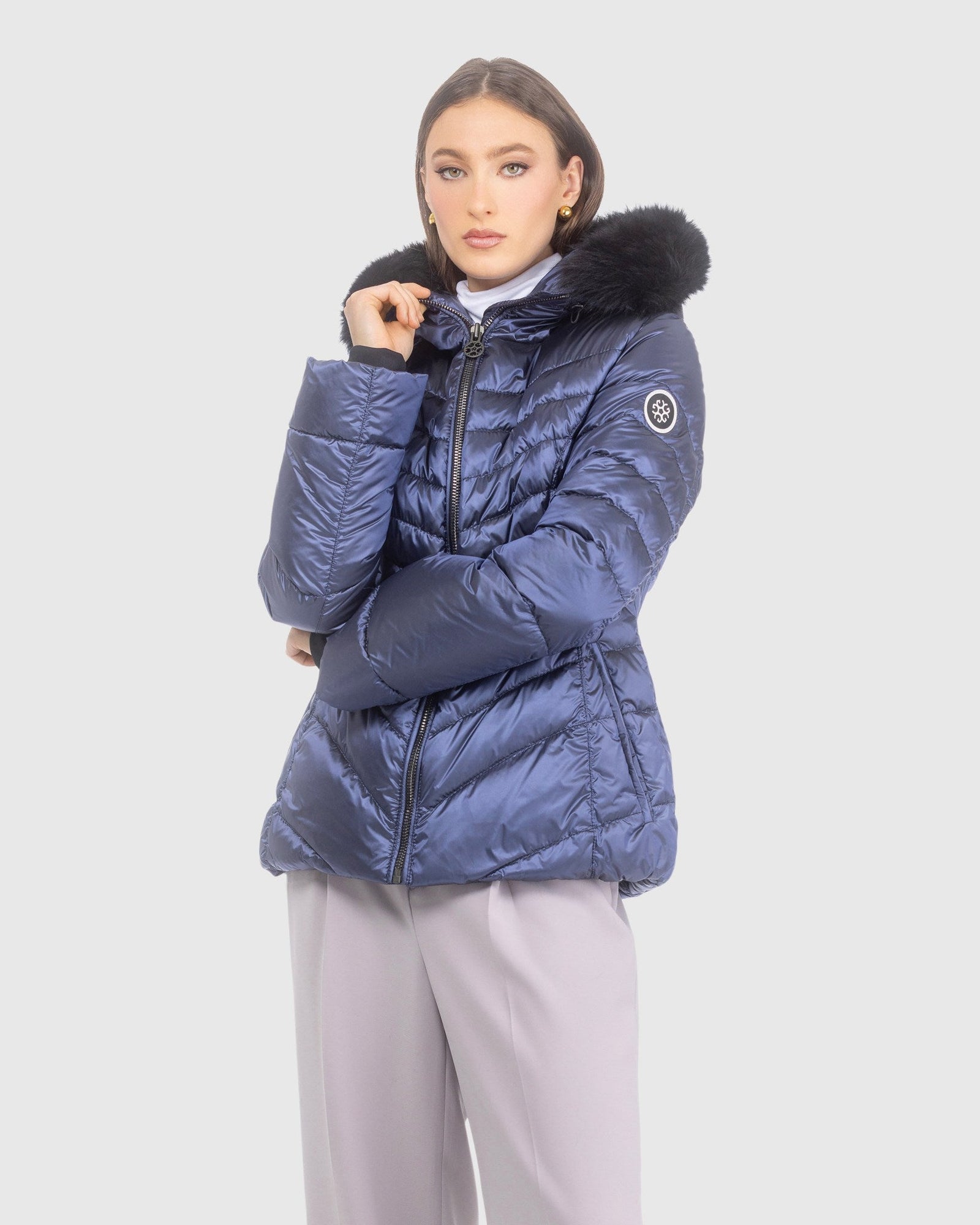 Après-Ski Jacket With Detachable Toscana Lamb Hood Trim | Ocean Blue/Black (V3)