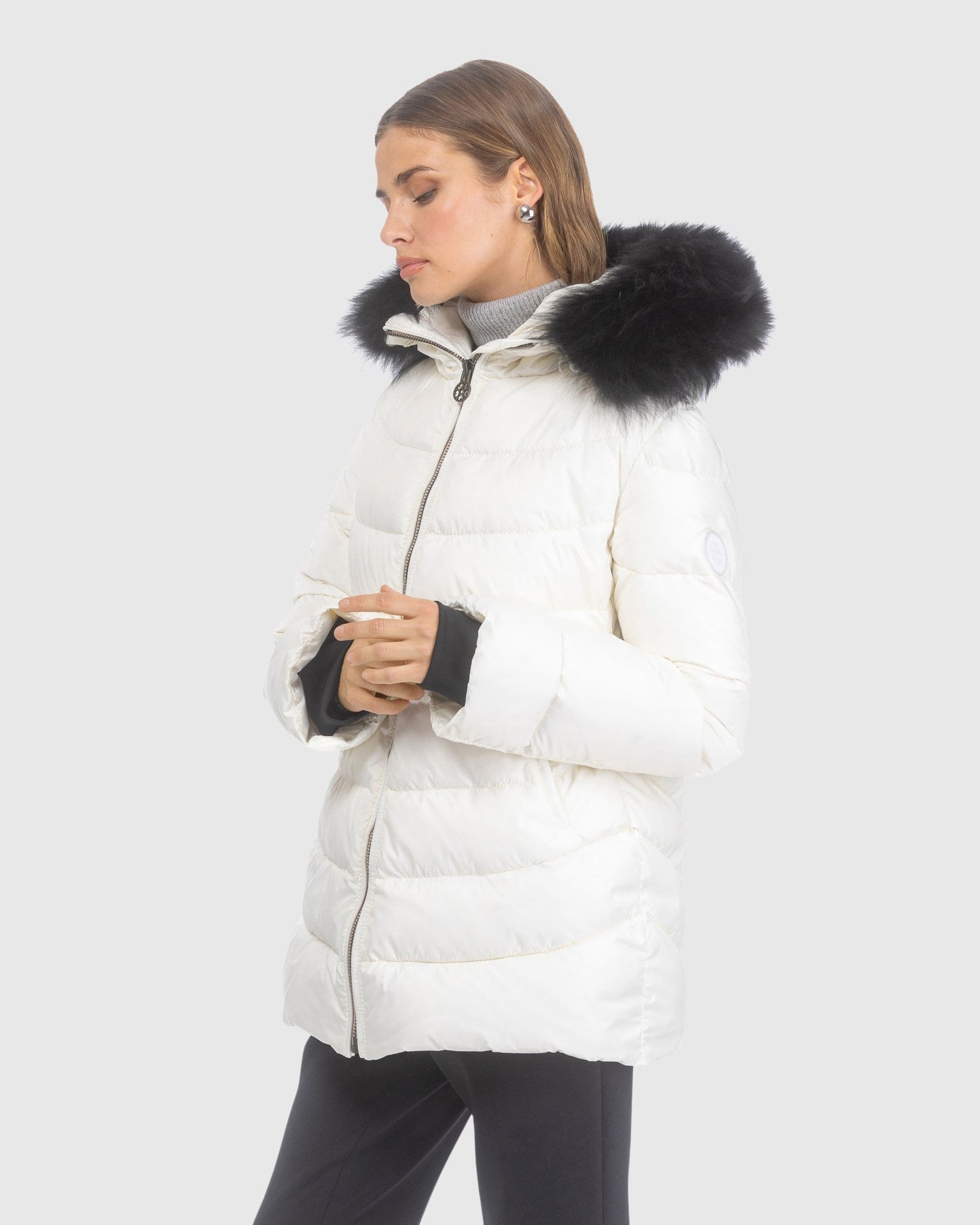 Après-Ski Jacket With Detachable Toscana Lamb Hood Trim | Ivory/Black (V4)