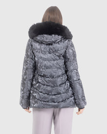 Après-Ski Jacket With Detachable Toscana Lamb Hood Trim | Gray Camo/Black (V4)
