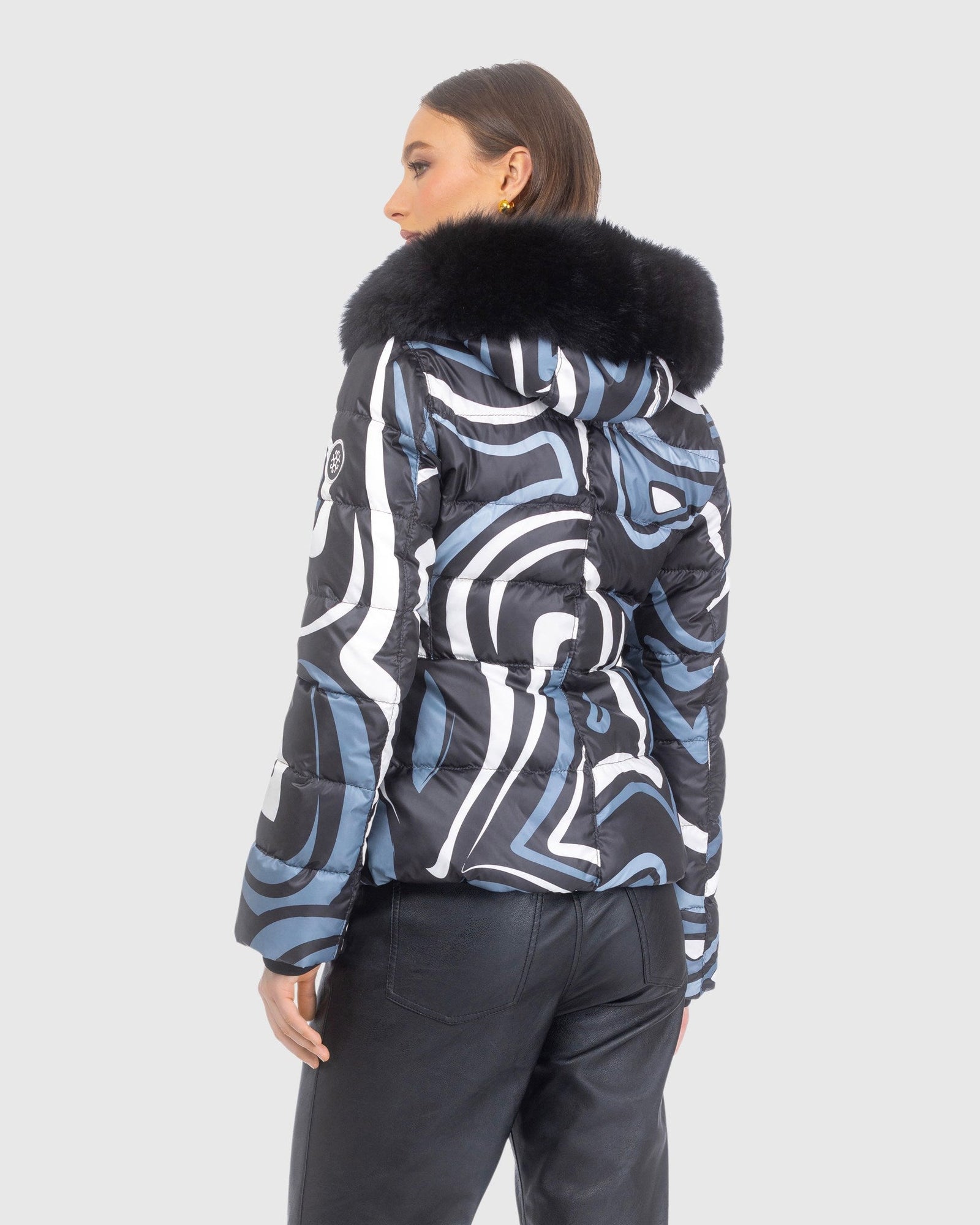 Après-Ski Jacket With Detachable Toscana Lamb Hood Trim | Black Swirl/Black (V1)