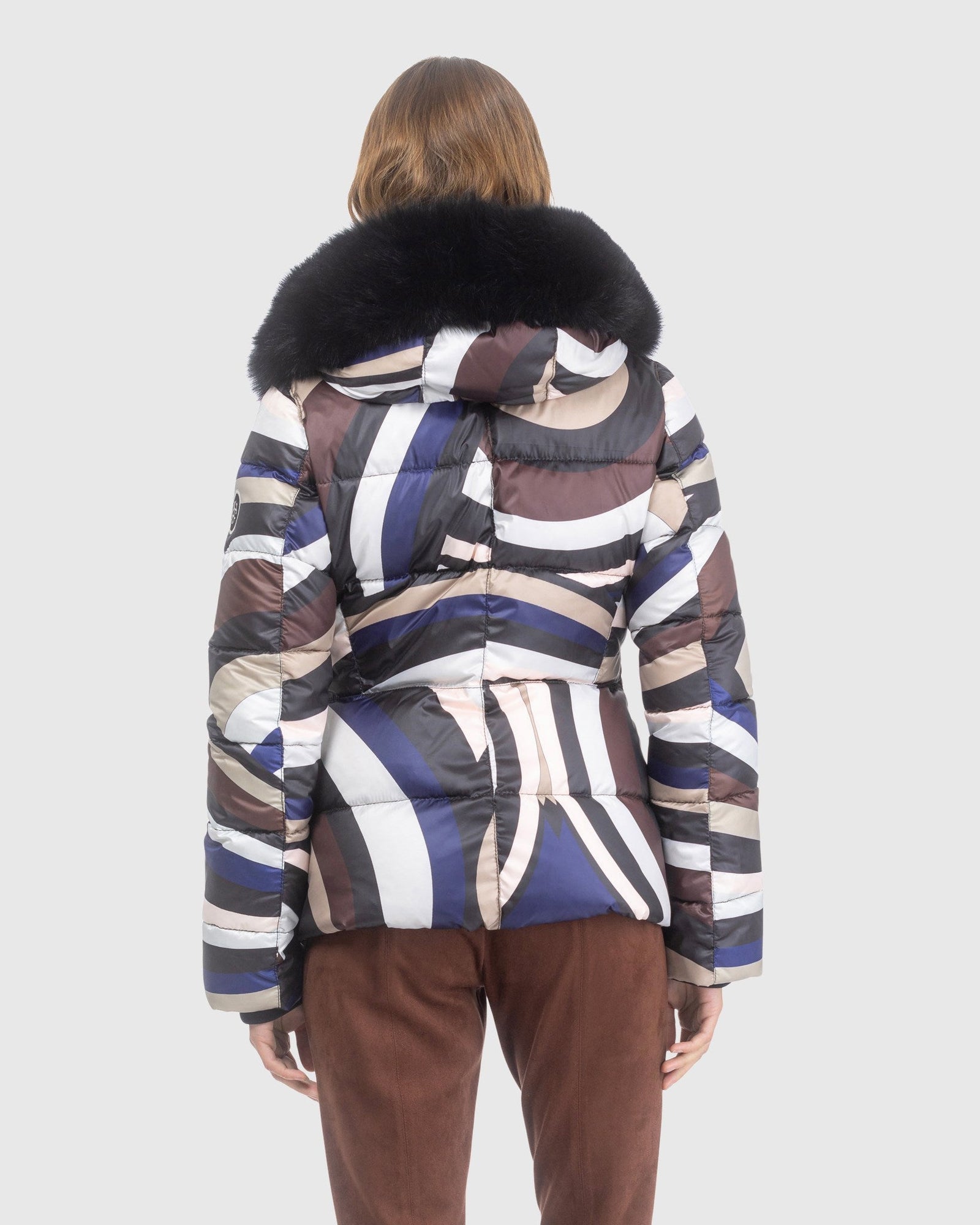 Après-Ski Jacket With Detachable Toscana Lamb Hood Trim | Navy/Brown Swirl/Black (V2)