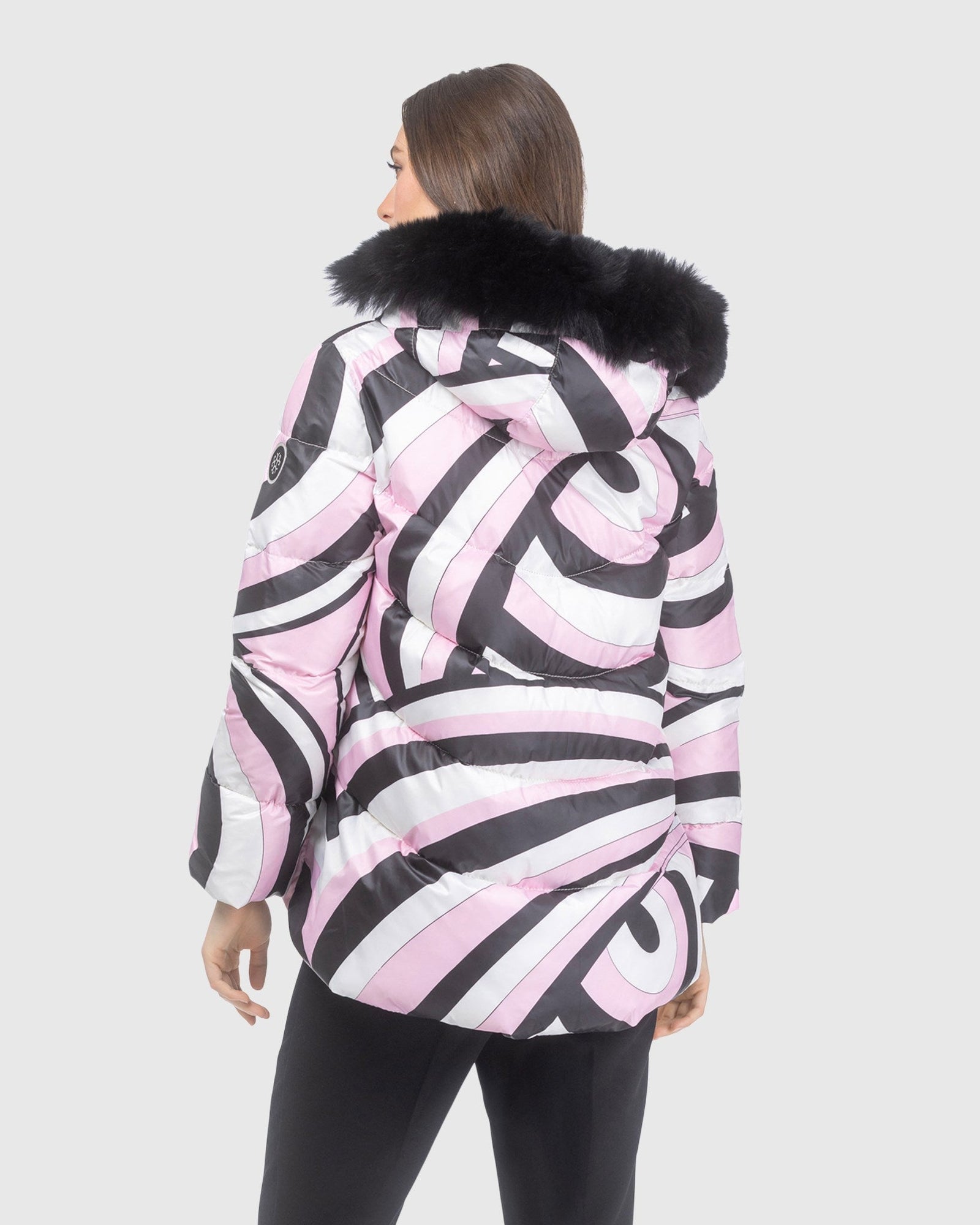 Après-Ski Jacket With Detachable Toscana Lamb Hood Trim | Pink Swirl/Black (V2)