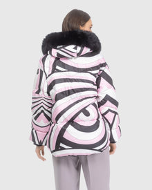 Après-Ski Jacket With Detachable Toscana Lamb Hood Trim | Pink Swirl/Black (V3)