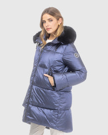 Après-Ski Jacket With Detachable Toscana Lamb Hood Trim | Ocean Blue/Black (V7)