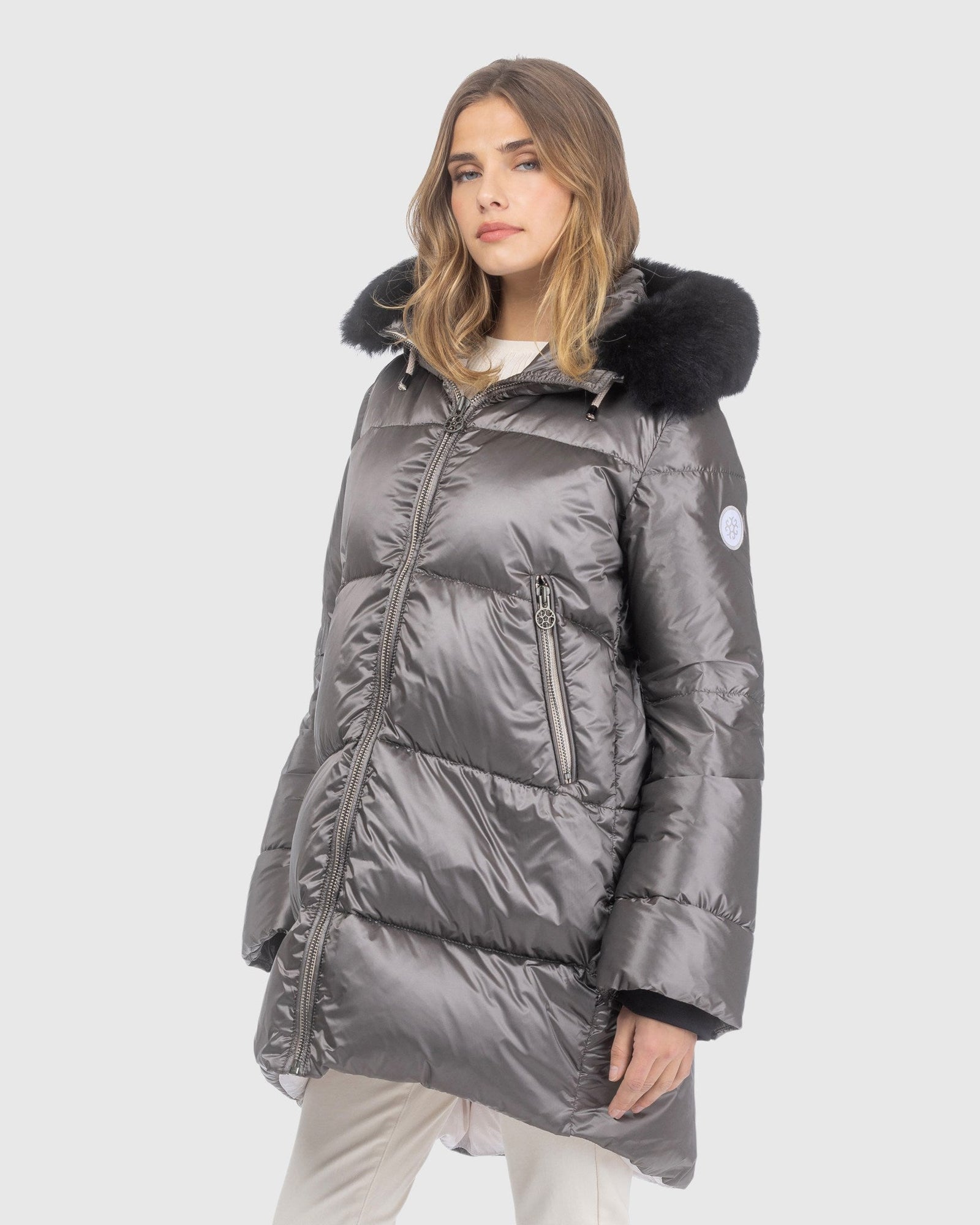Après-Ski Jacket With Detachable Toscana Lamb Hood Trim | Greige/Black (V8)
