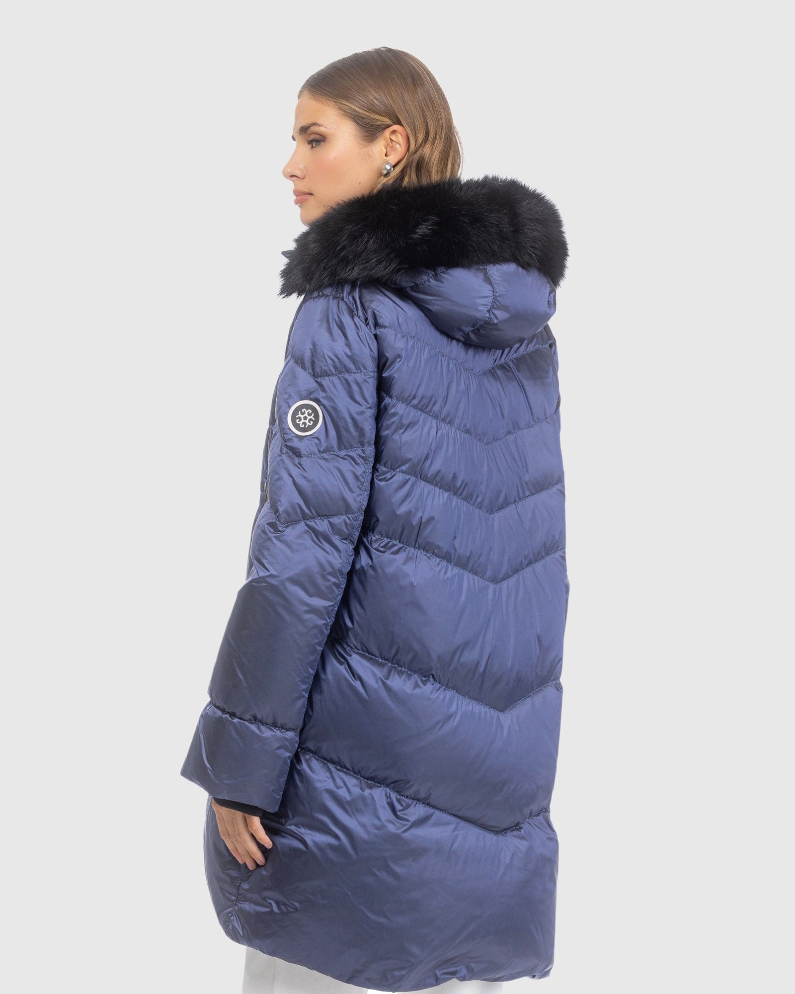 Après-Ski Jacket With Detachable Toscana Lamb Hood Trim | Ocean Blue/Black (V8)