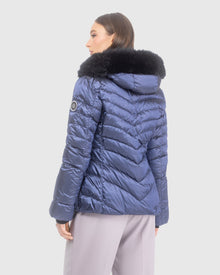 Après-Ski Jacket With Detachable Toscana Lamb Hood Trim | Ocean Blue/Black (V3)