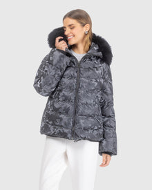 Après-Ski Jacket With Detachable Toscana Lamb Hood Trim | Gray Camo/Black (V3)