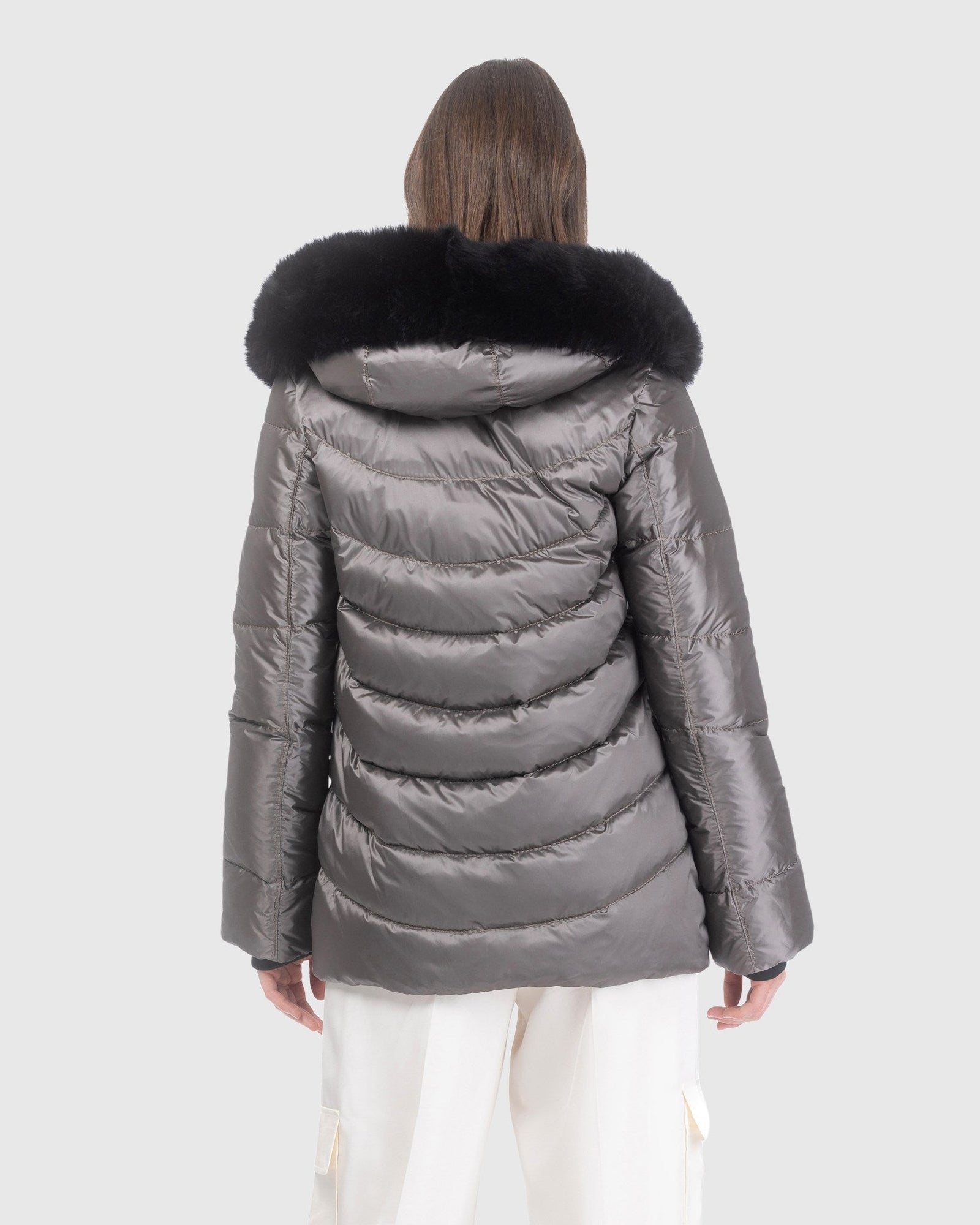 Après-Ski Jacket With Detachable Toscana Lamb Hood Trim | Greige/Black (V3)
