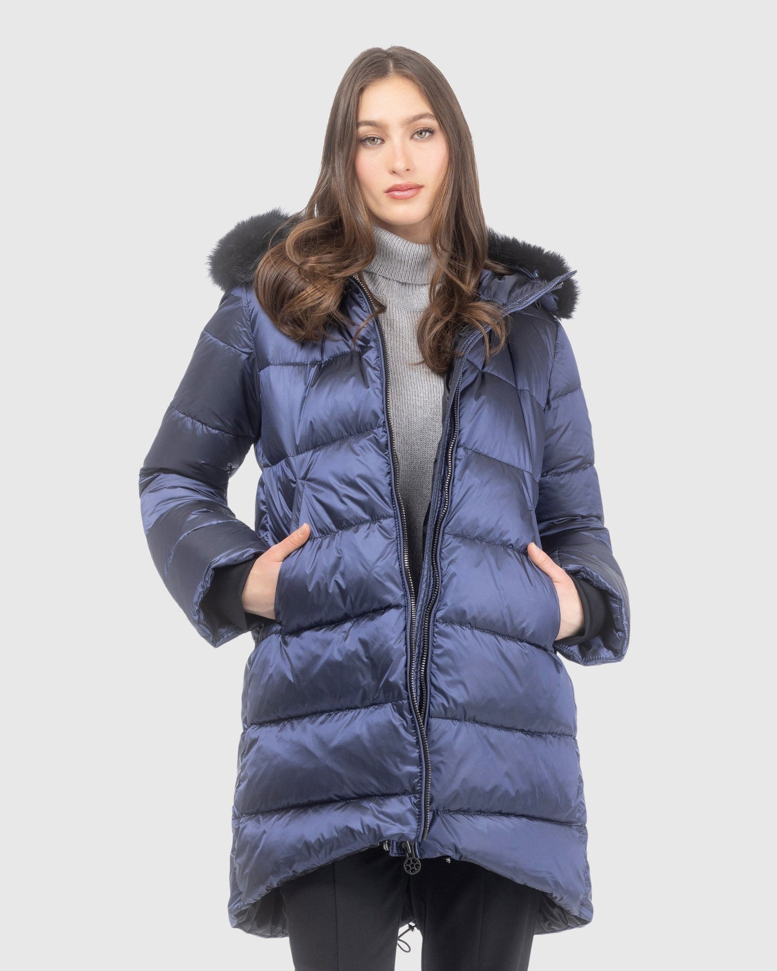 Après-Ski Jacket With Detachable Toscana Lamb Hood Trim | Ocean Blue/Black (V4)