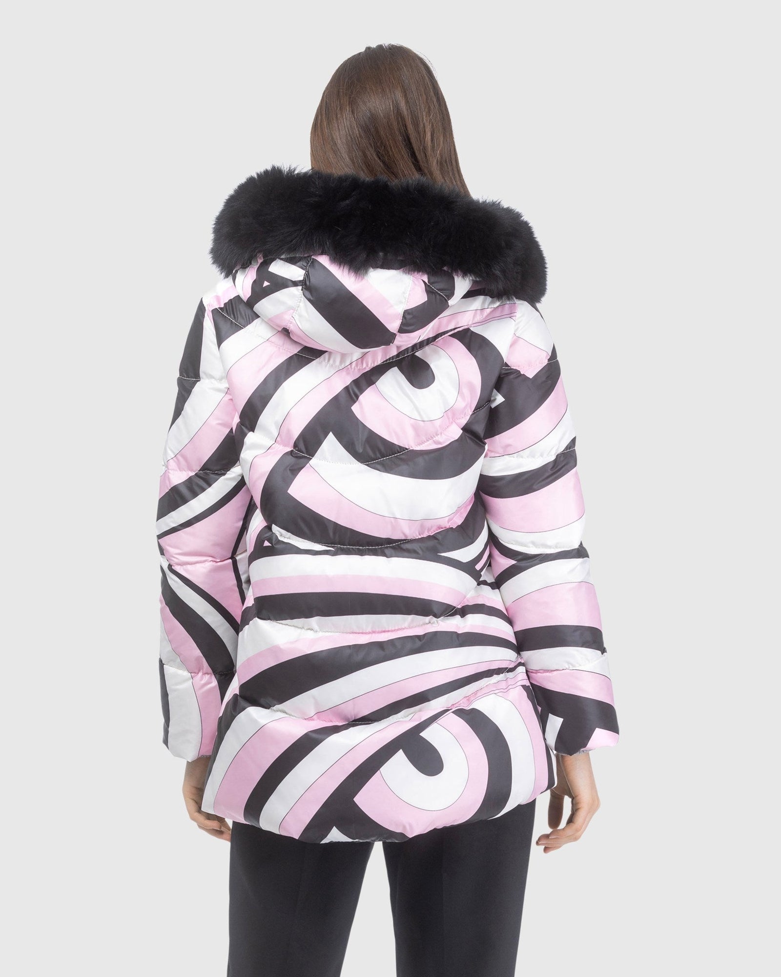 Après-Ski Jacket With Detachable Toscana Lamb Hood Trim | Pink Swirl/Black (V2)