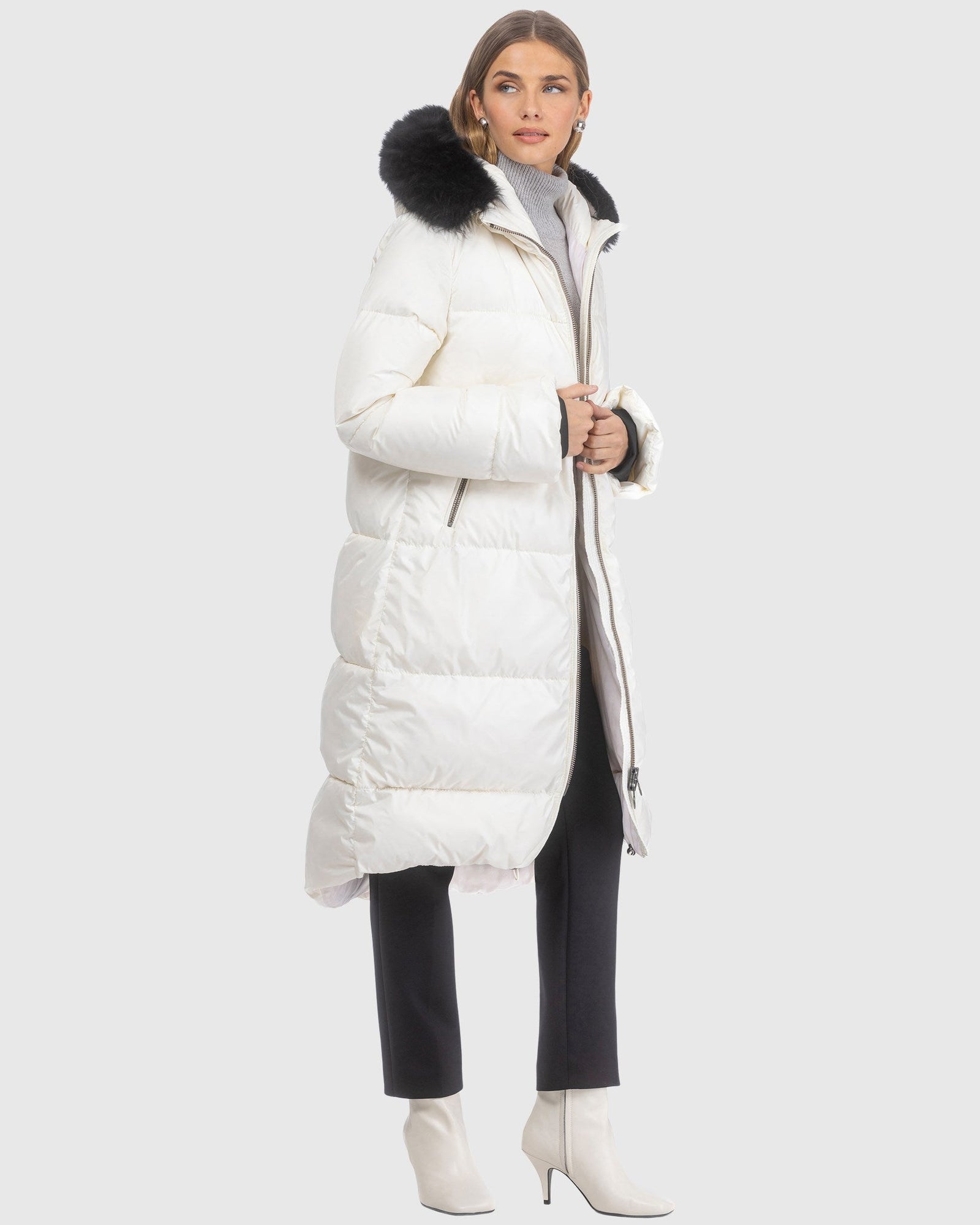 Après-Ski Jacket With Detachable Toscana Lamb Hood Trim | Ivory/Black (V5)