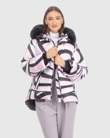 Après-Ski Jacket With Detachable Toscana Lamb Hood Trim | Pink Swirl/Black (V3)