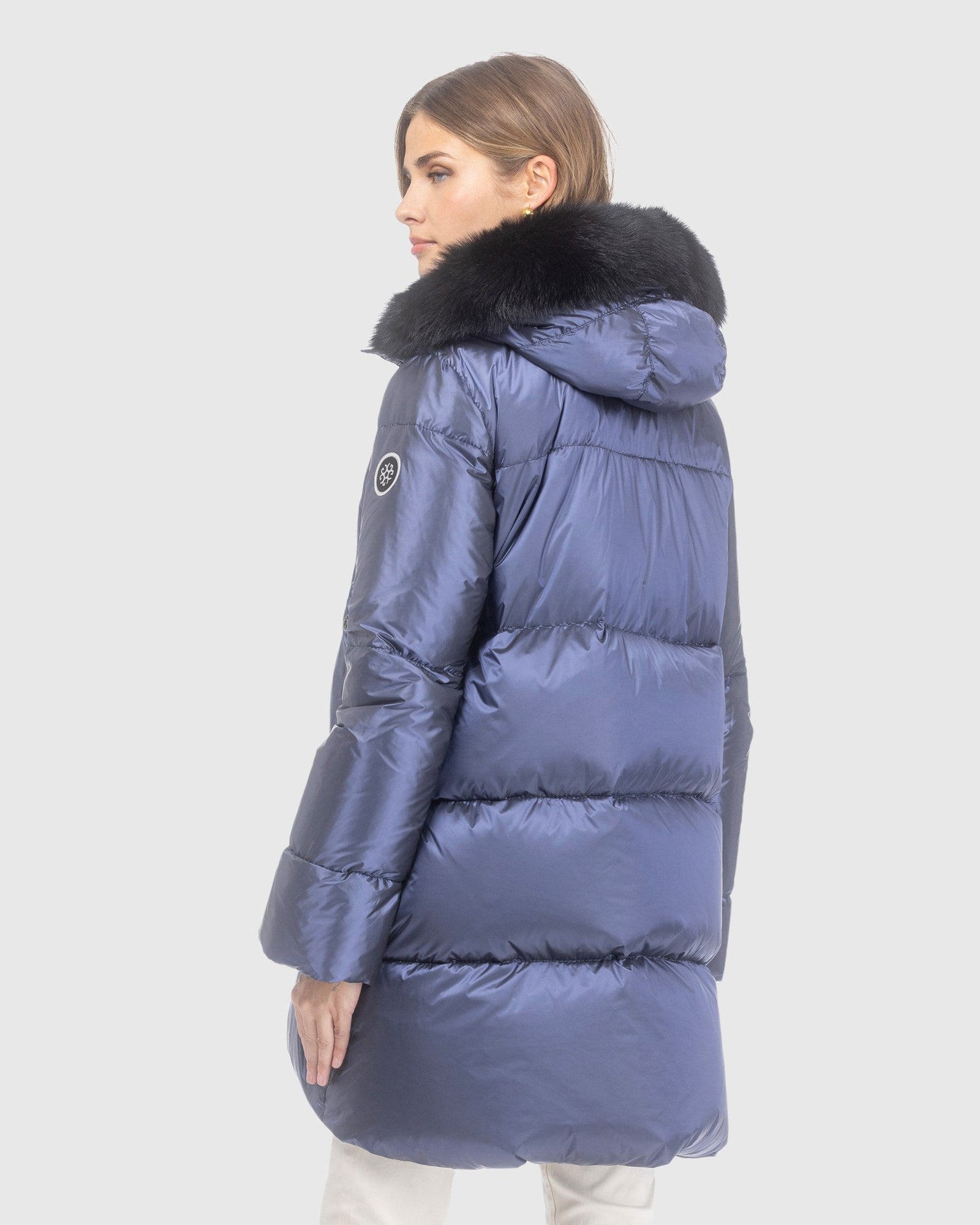 Après-Ski Jacket With Detachable Toscana Lamb Hood Trim | Ocean Blue/Black (V7)