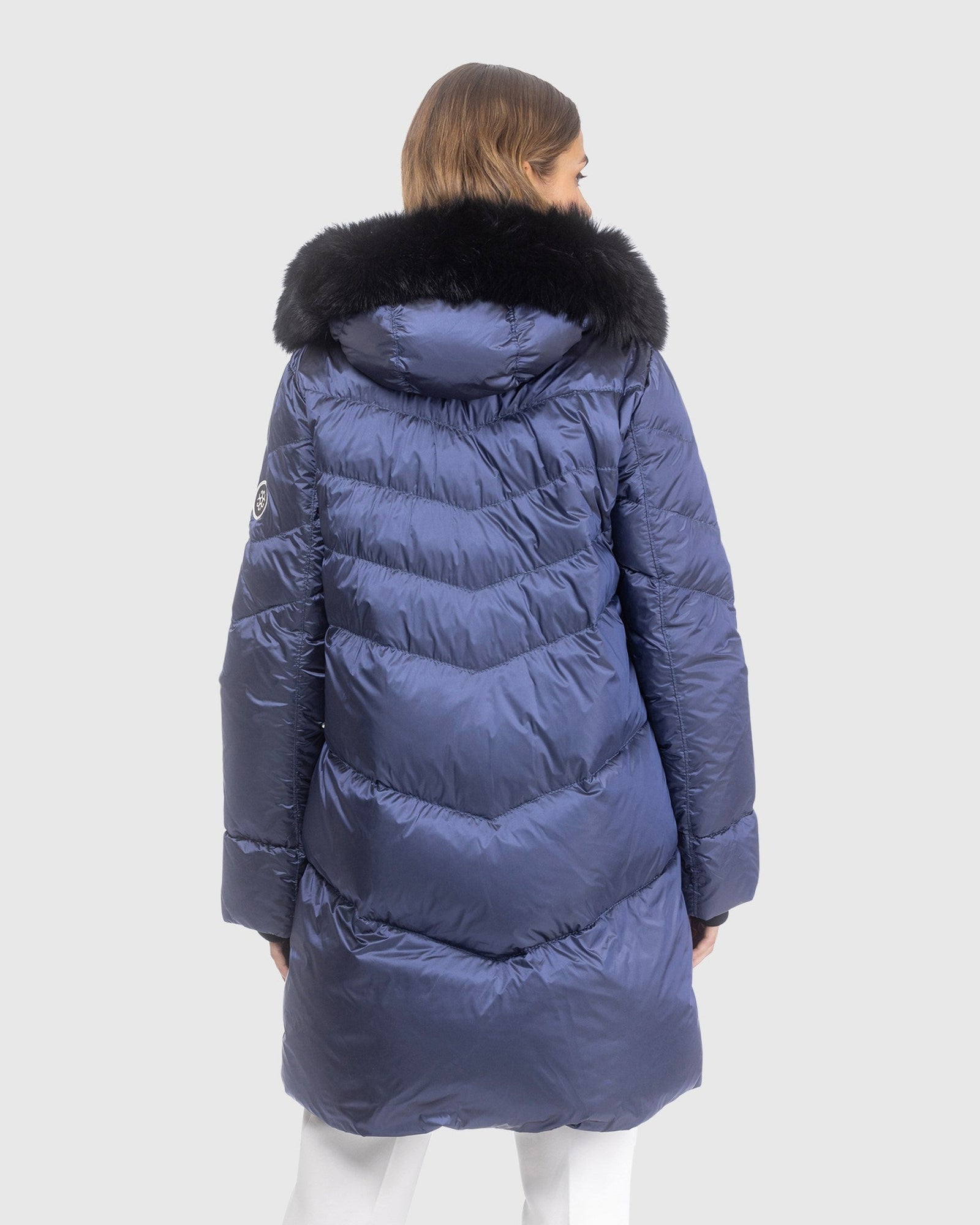Après-Ski Jacket With Detachable Toscana Lamb Hood Trim | Ocean Blue/Black (V8)
