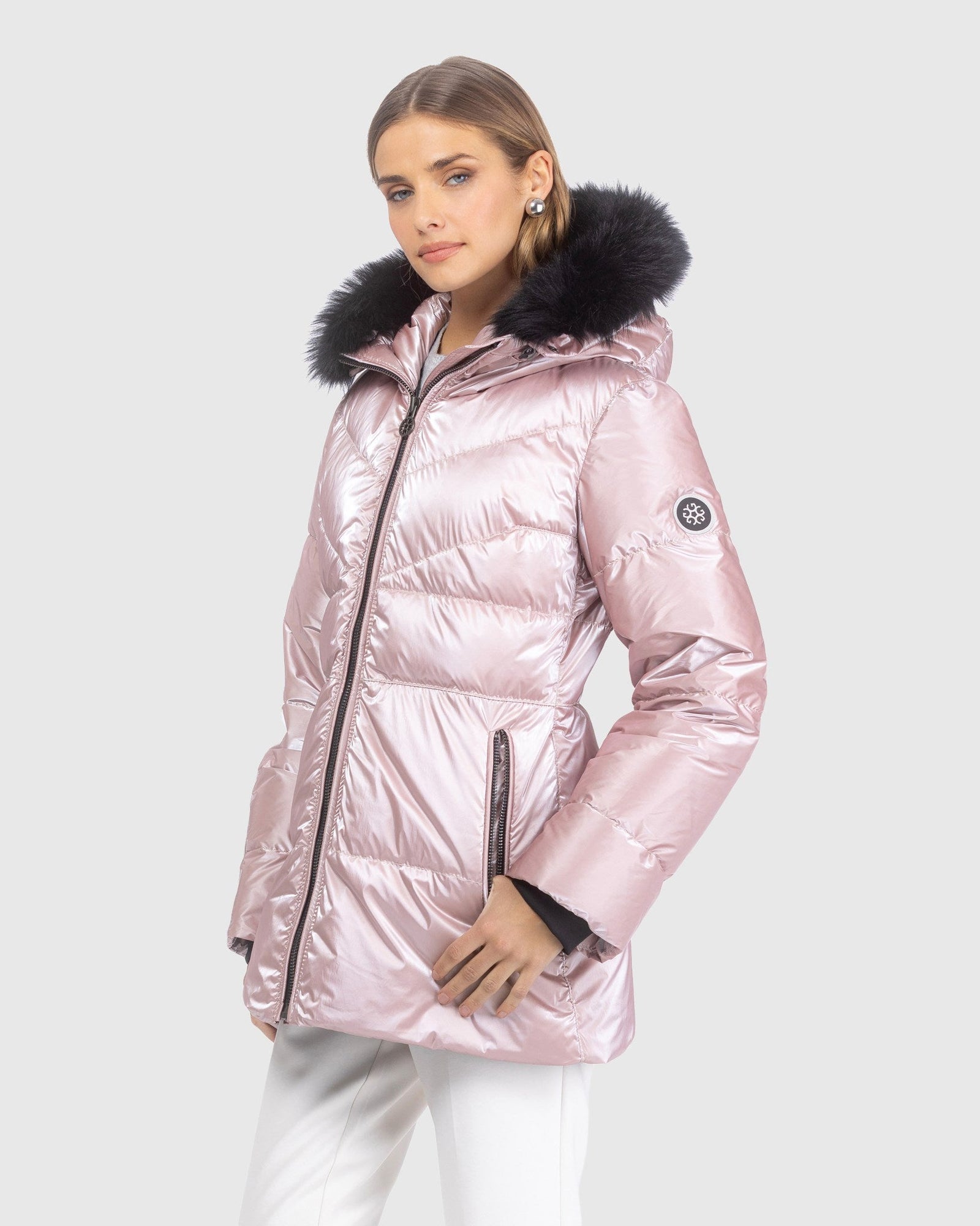 Après-Ski Jacket With Detachable Toscana Lamb Hood Trim | Pink/Black (V7)
