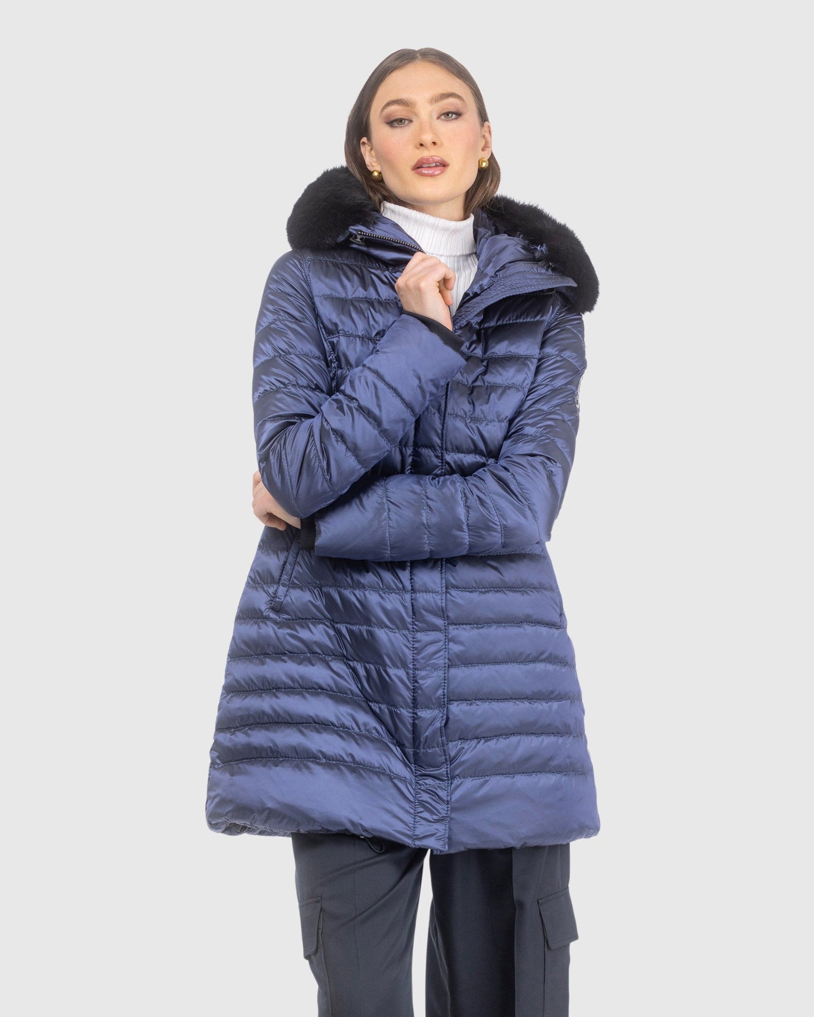 Après-Ski Jacket With Detachable Toscana Lamb Hood Trim | Ocean Blue/Black (V1)