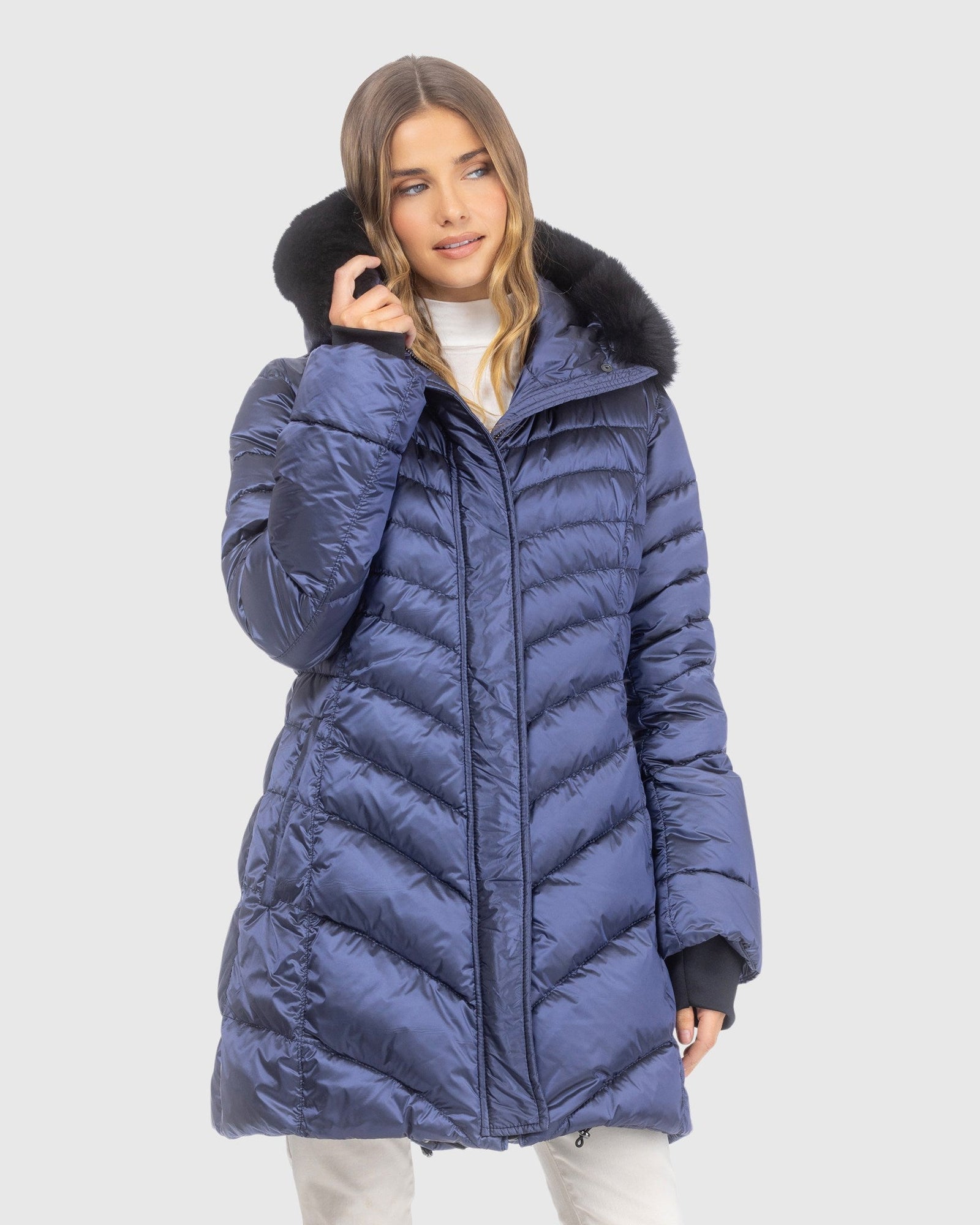 Après-Ski Jacket With Detachable Toscana Lamb Hood Trim | Ocean Blue/Black (V2)