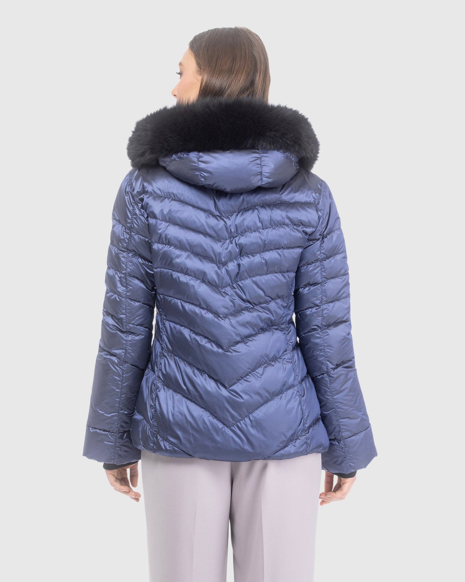Après-Ski Jacket With Detachable Toscana Lamb Hood Trim | Ocean Blue/Black (V3)
