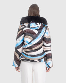 Après-Ski Jacket With Detachable Toscana Lamb Hood Trim | Sky/Brown Swirl/Black