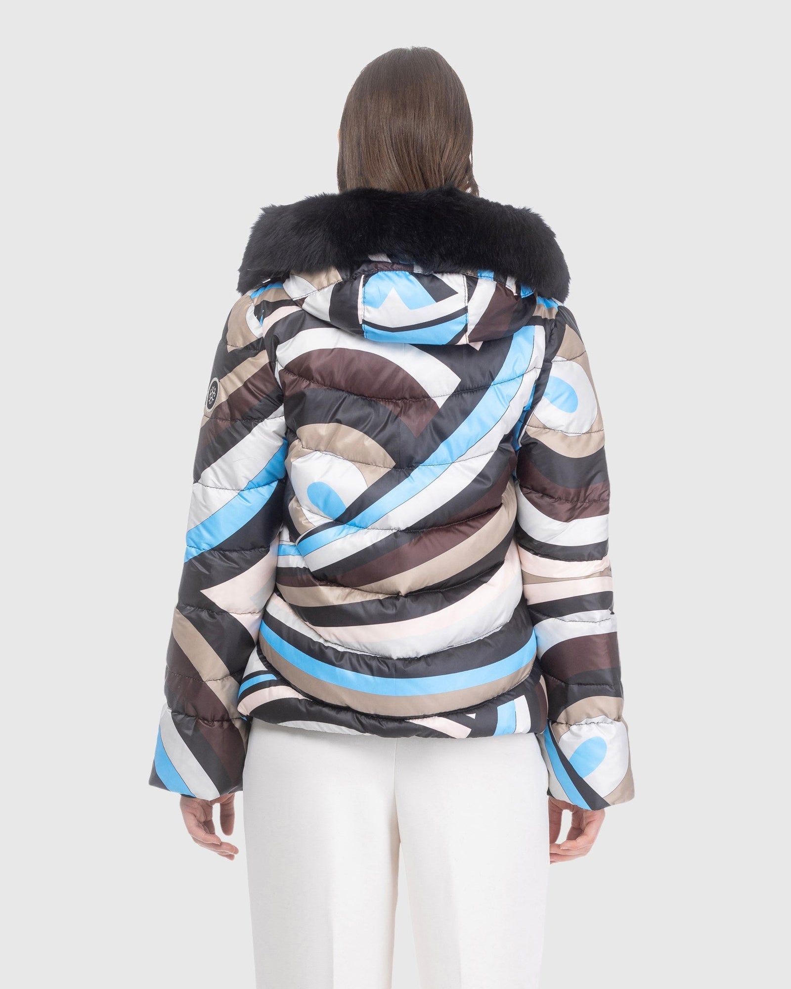 Après-Ski Jacket With Detachable Toscana Lamb Hood Trim | Sky/Brown Swirl/Black