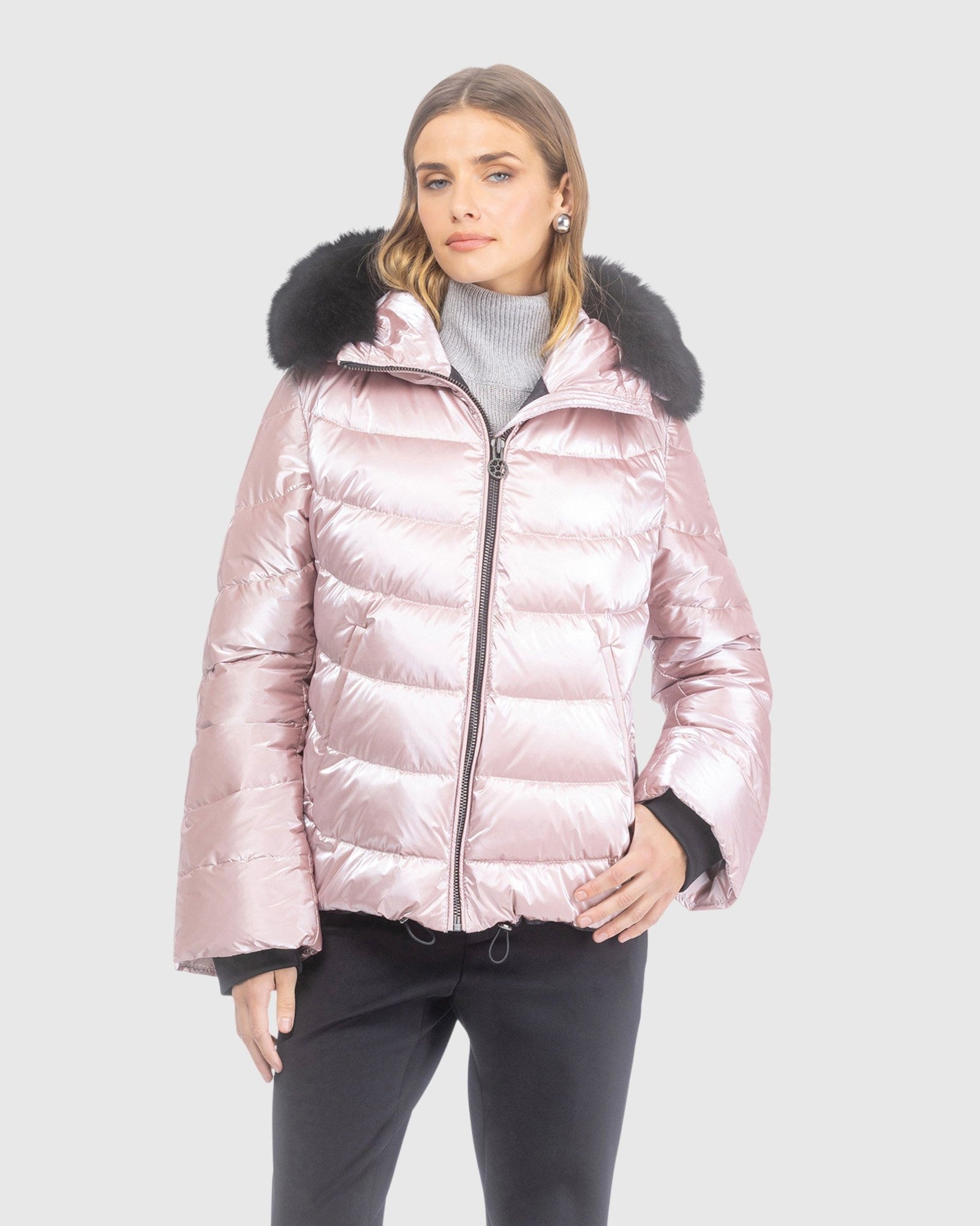 Après-Ski Jacket With Detachable Toscana Lamb Hood Trim | Pink/Black (V2)
