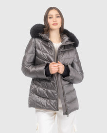 Après-Ski Jacket With Detachable Toscana Lamb Hood Trim | Greige/Black (V3)