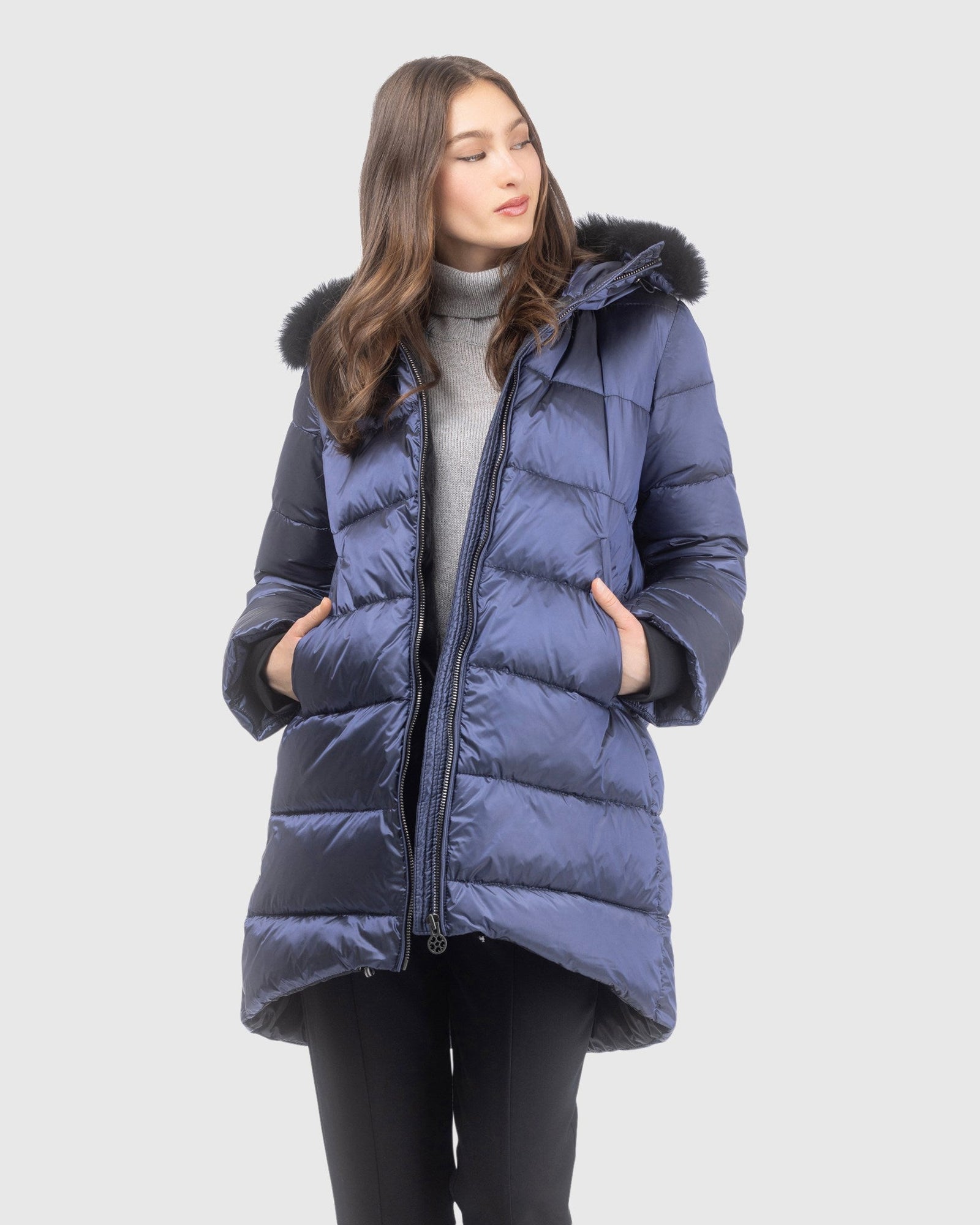 Après-Ski Jacket With Detachable Toscana Lamb Hood Trim | Ocean Blue/Black (V4)
