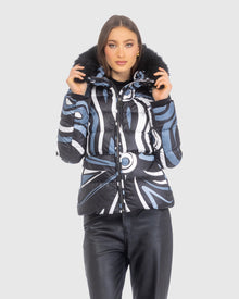 Après-Ski Jacket With Detachable Toscana Lamb Hood Trim | Black Swirl/Black (V1)