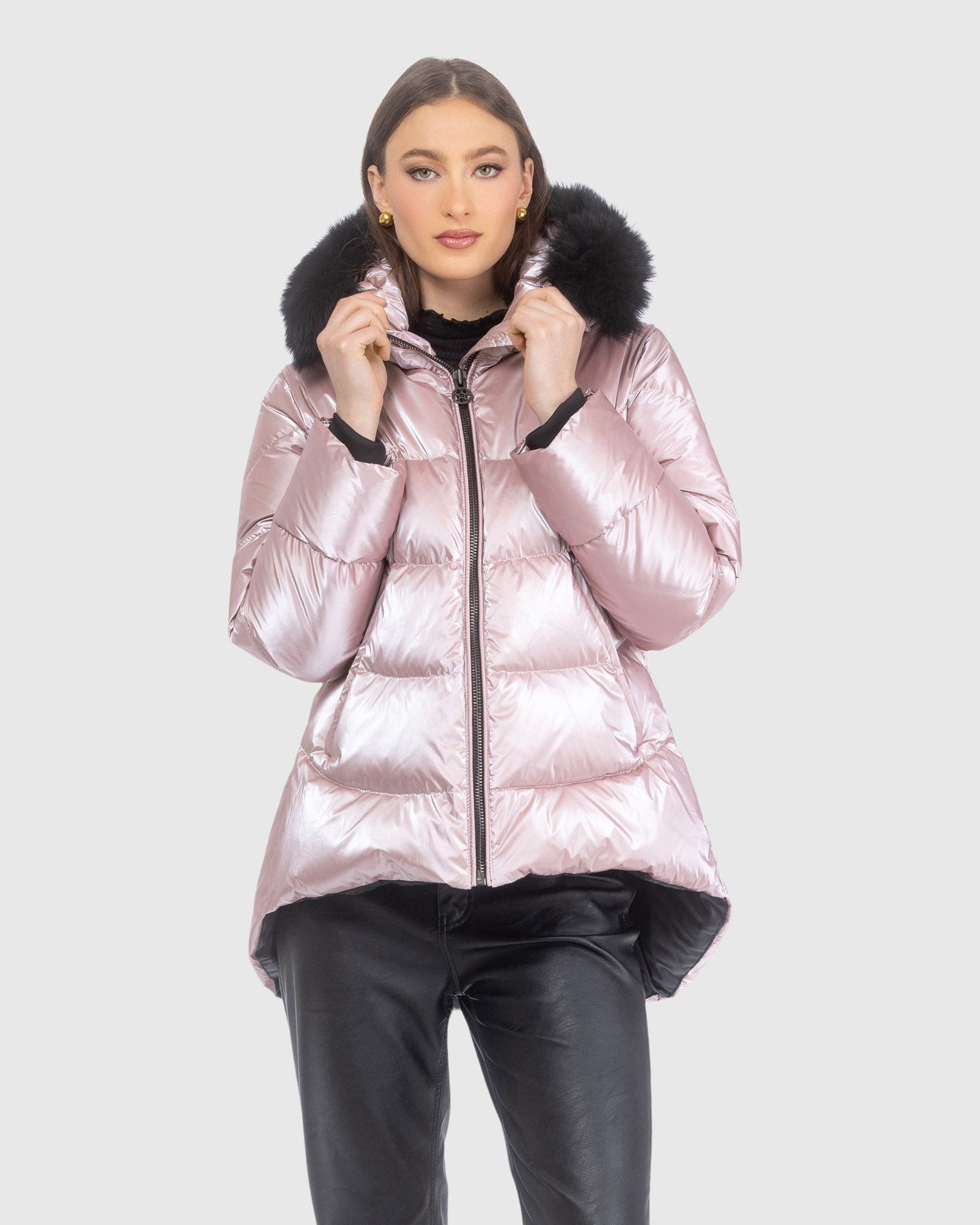 Après-Ski Jacket With Detachable Toscana Lamb Hood Trim | Pink/Black (V4)