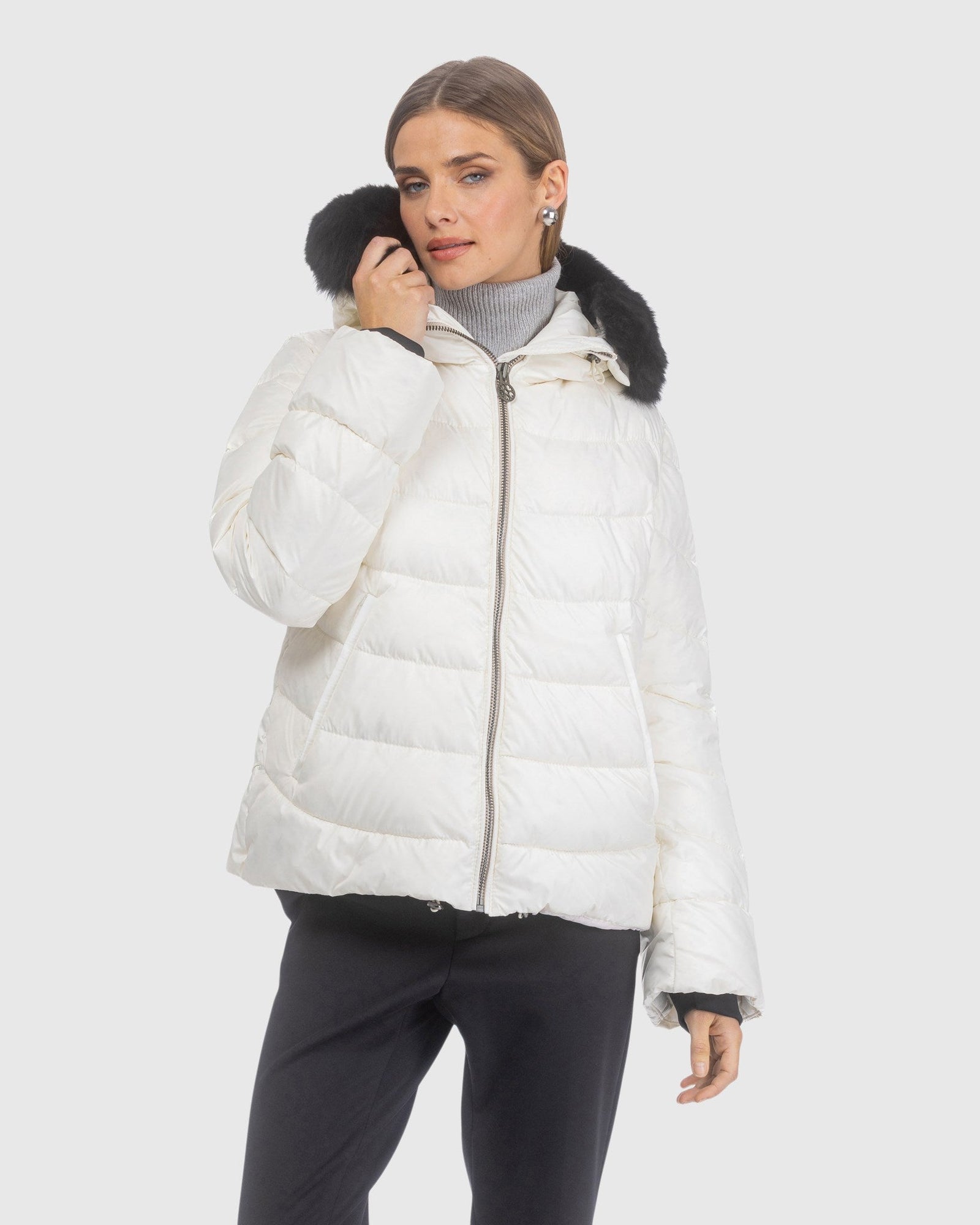 Après-Ski Jacket With Detachable Toscana Lamb Hood Trim | Ivory/Black (V3)