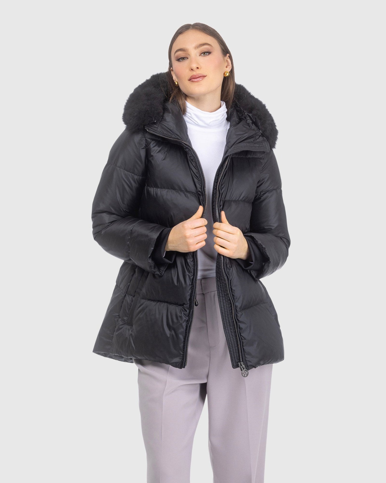 Après-Ski Jacket With Detachable Toscana Lamb Hood Trim | Black/Black (V19)