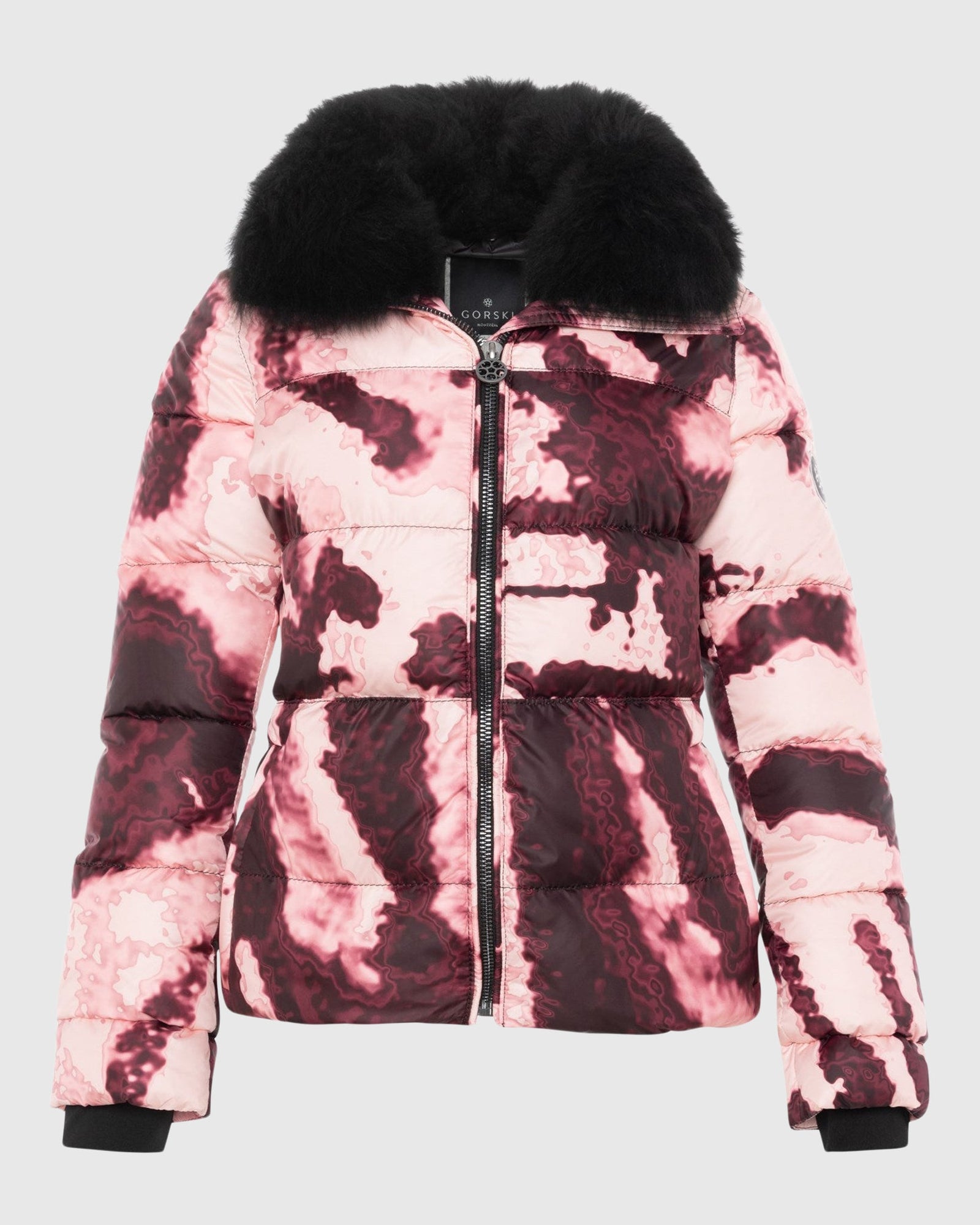Après-Ski Jacket With Detachable Toscana Shearling Lamb Collar | Burgundy Abstract/Black