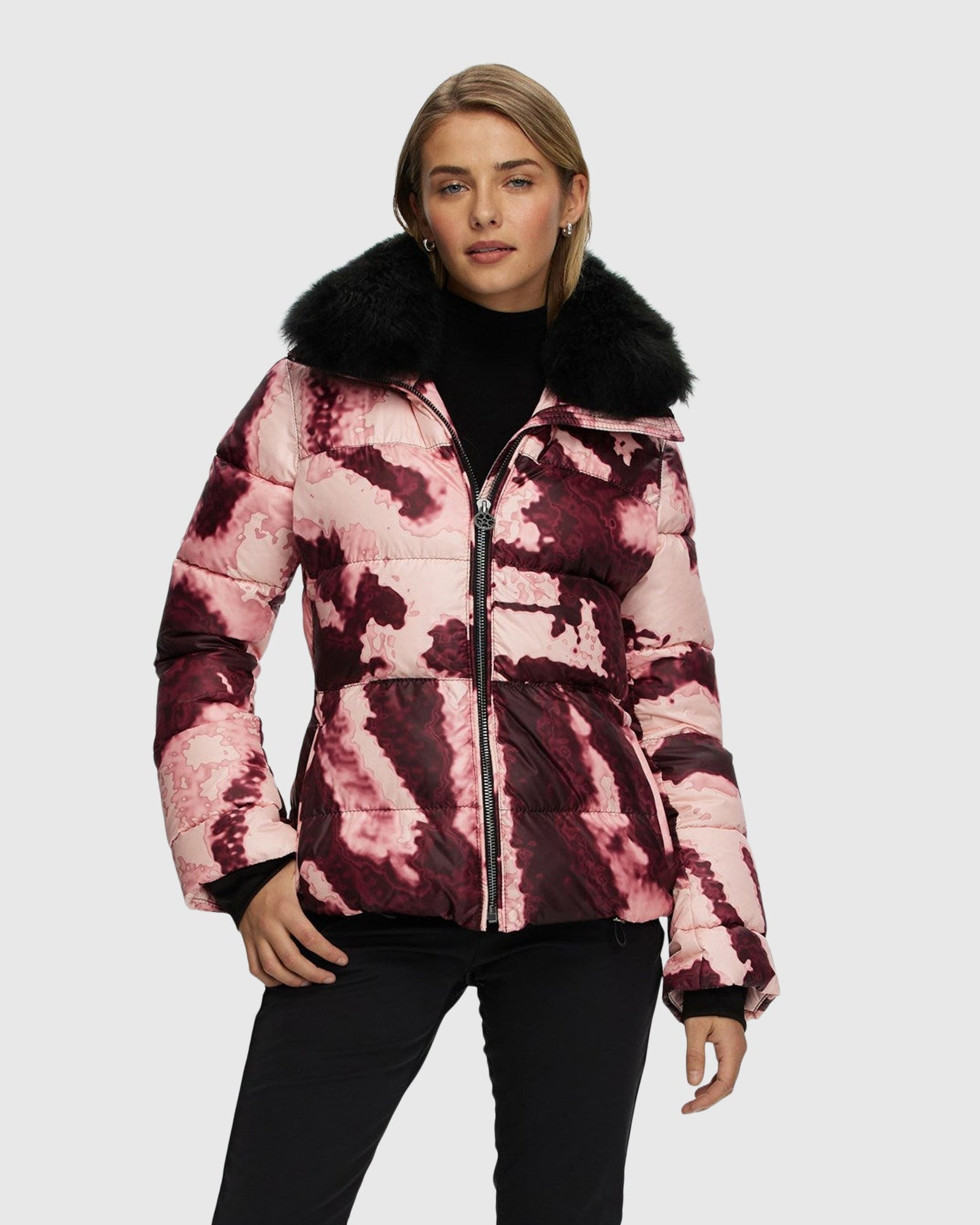 Après-Ski Jacket With Detachable Toscana Shearling Lamb Collar | Burgundy Abstract/Black