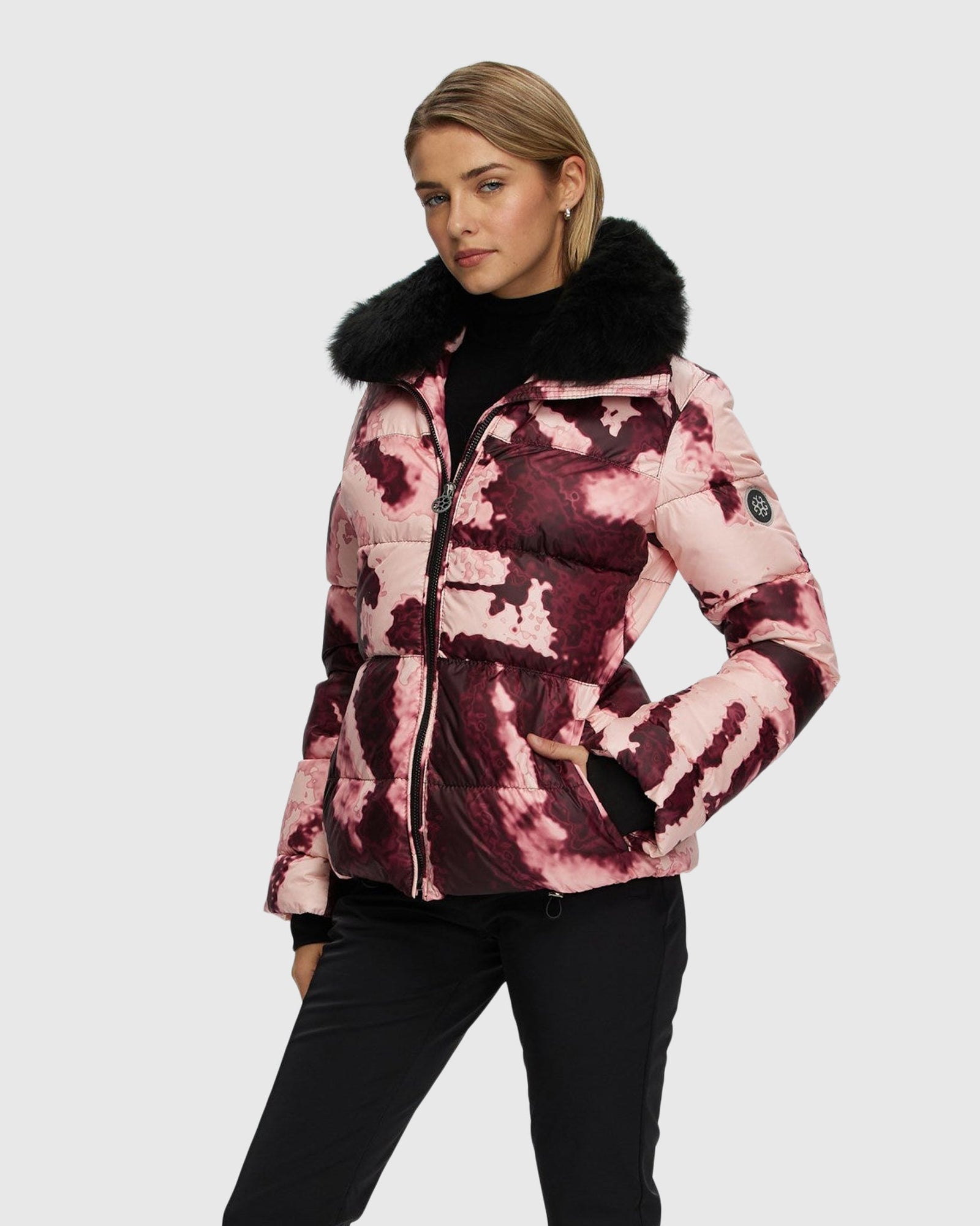 Après-Ski Jacket With Detachable Toscana Shearling Lamb Collar | Burgundy Abstract/Black