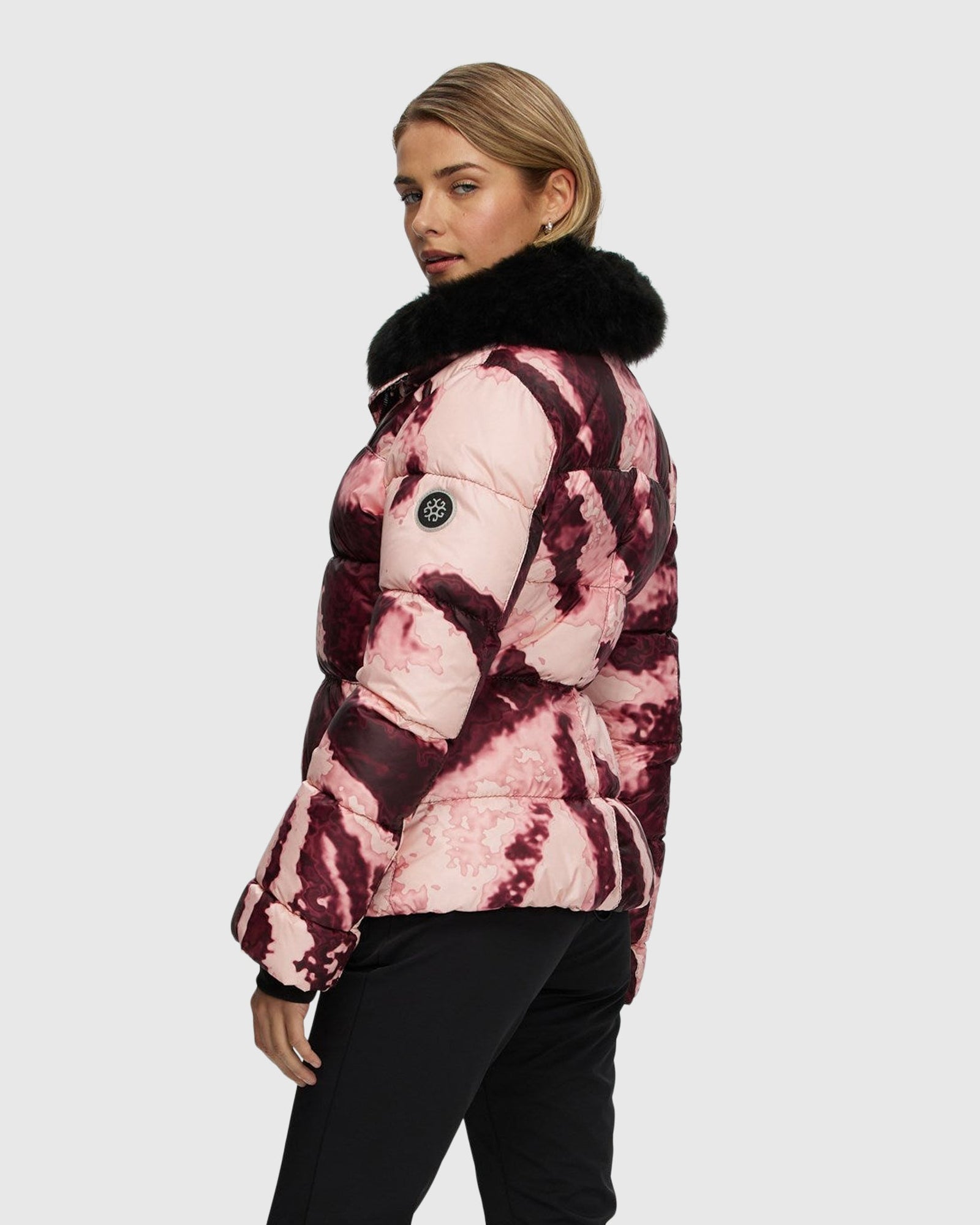 Après-Ski Jacket With Detachable Toscana Shearling Lamb Collar | Burgundy Abstract/Black