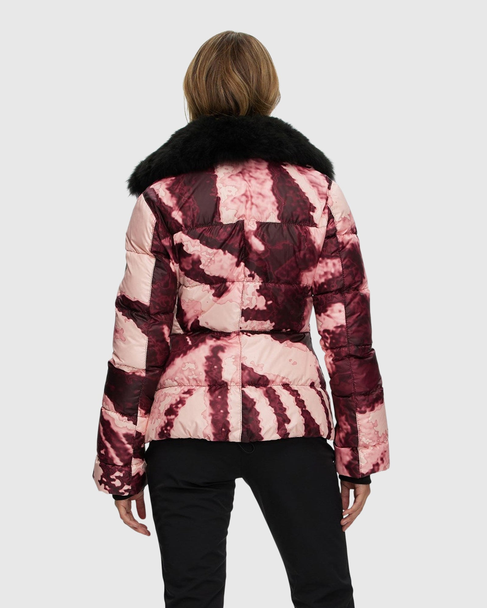 Après-Ski Jacket With Detachable Toscana Shearling Lamb Collar | Burgundy Abstract/Black